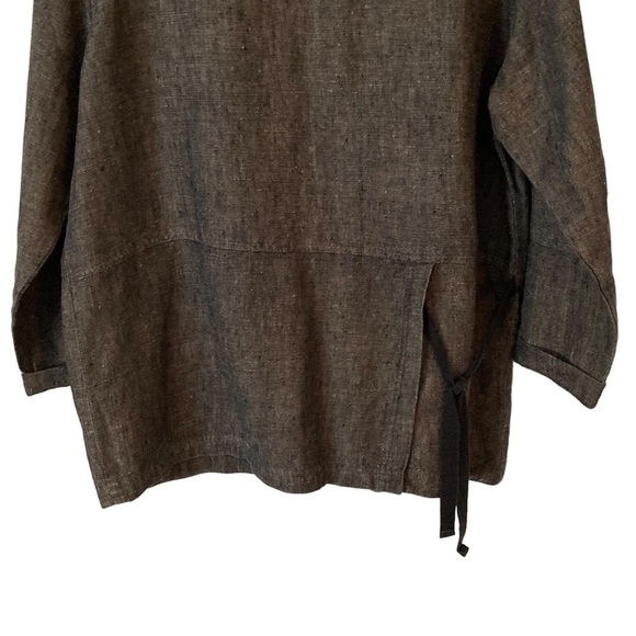 J. Jill Brown Linen V-Neck Button Up Jacket with Patch Pockets on Front - Picture 6 of 13